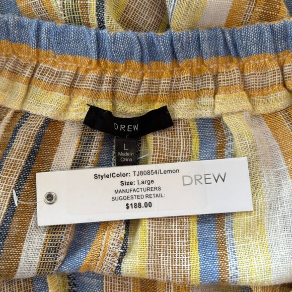 Drew Linen Blend Yellow & Blue Striped Pants with Gathered Hems - Size L - NWT - Picture 4 of 6
